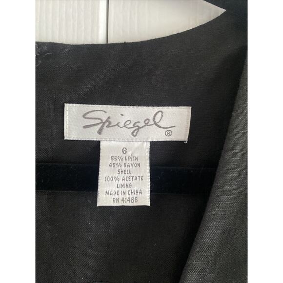 Spiegel Womens 6 Black Linen Blend Dress‎ Pearl Button - Picture 3 of 7